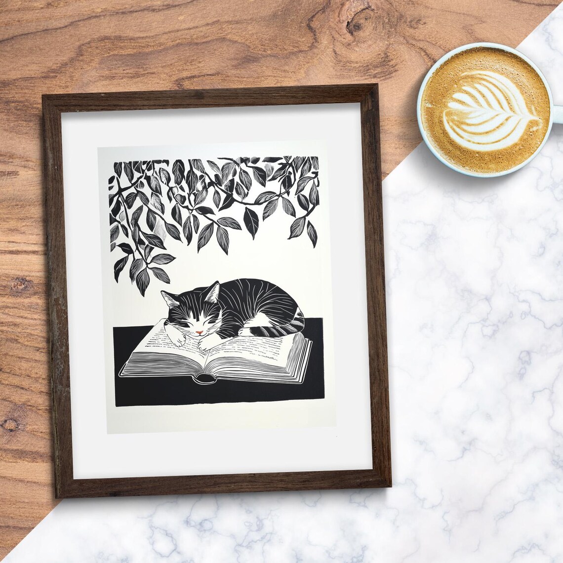 Sleeping Kitten Book Art Print, Cat Illustration - Image 2