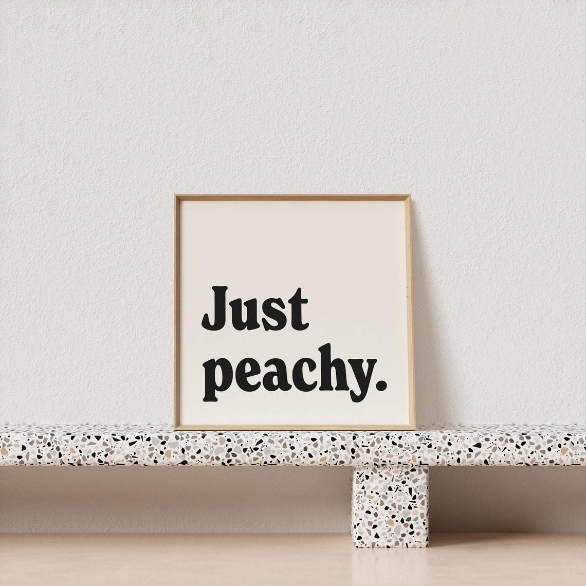 Just Peachy Retro Typography Poster Cream Square Black Lettering Art - Image 2