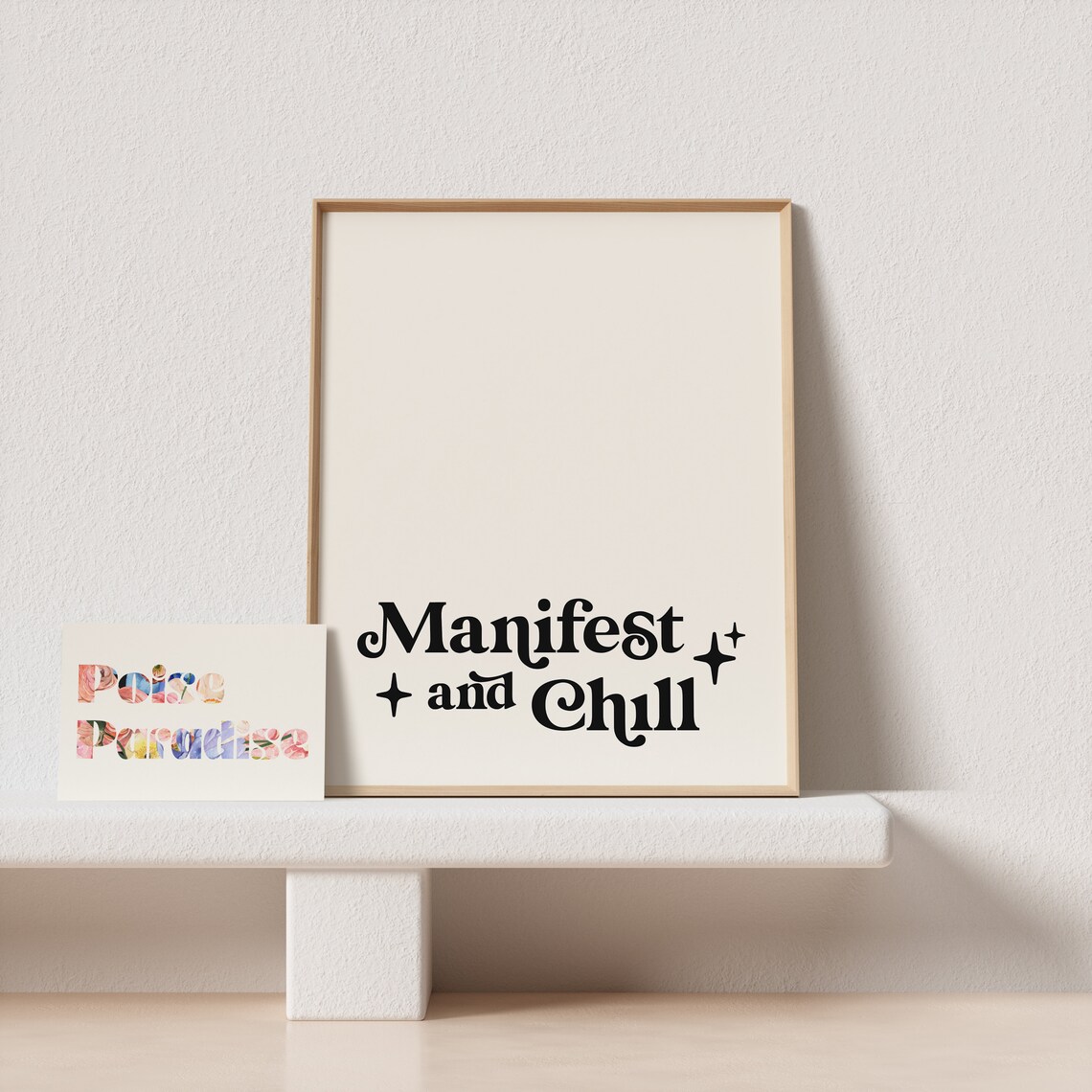 Manifest And Chill Typography Poster Cream Vintage Black Sparkle Art - Image 4