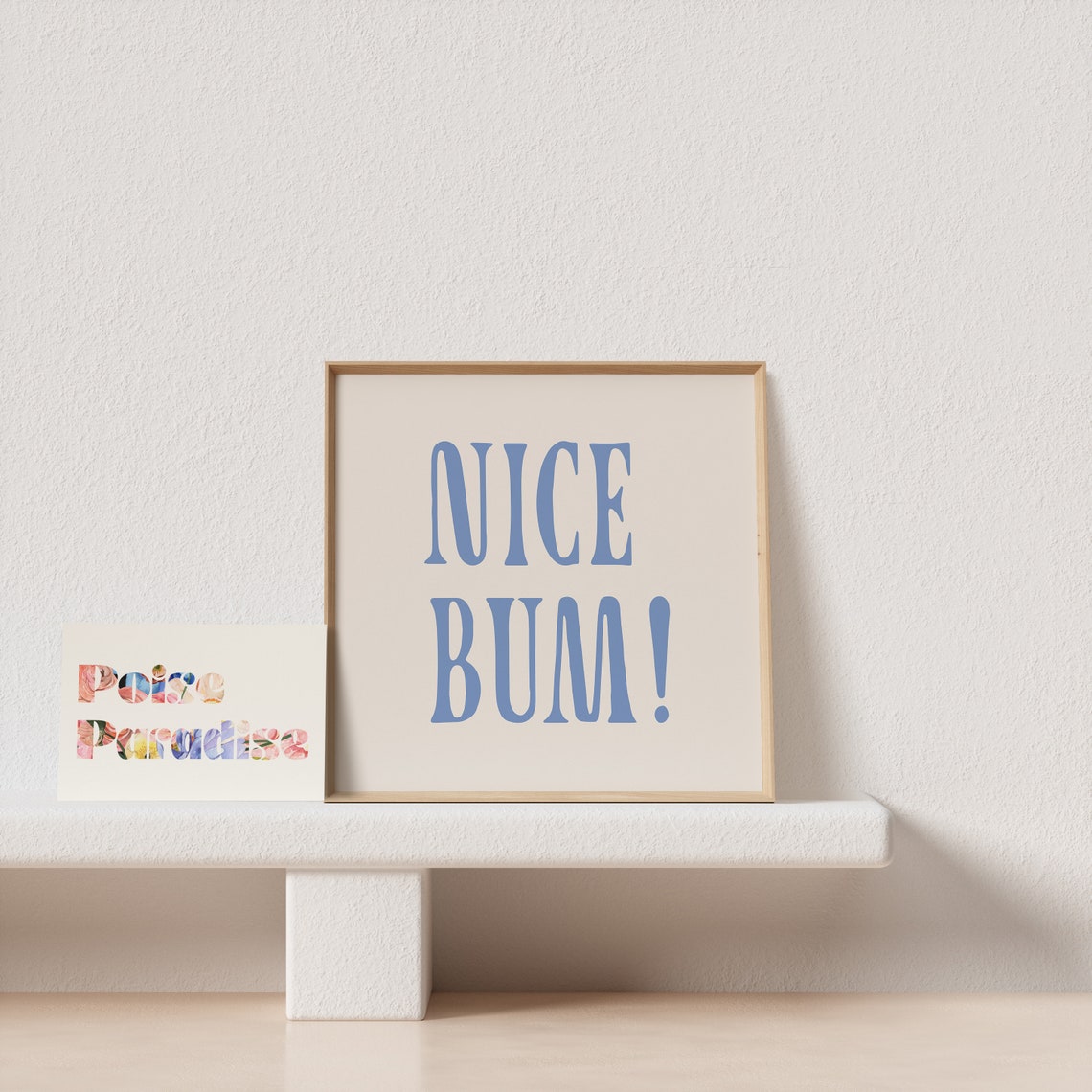 Nice Bum Cheeky Blue Serif Caps Beige Funny Bathroom Quote Wall Art - Image 3