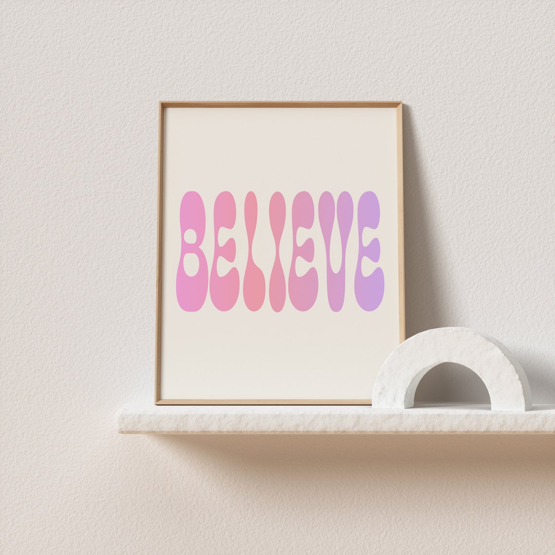 Believe Gradient Groovy Typography Pink Purple Hopeful Word Poster - Image 2