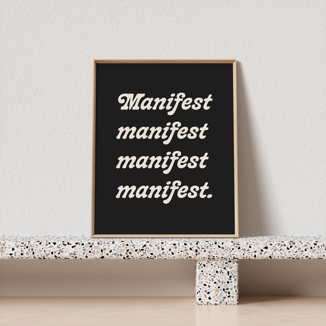 Manifest Repeated Script Quote Poster in Cream Ink on Black Style - Image 3