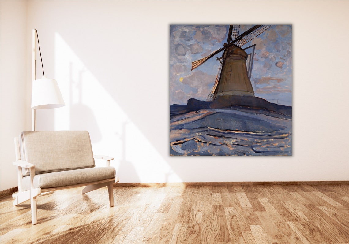 Piet Mondrian Windmill Evening Moonlit Dutch Landscape Art Poster - Image 3