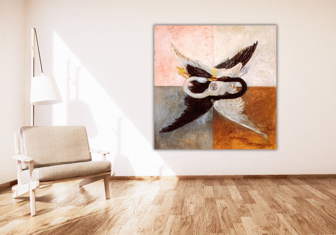 Black and White Swan in Flight Stylized Contemporary Bird Art Poster - Image 3