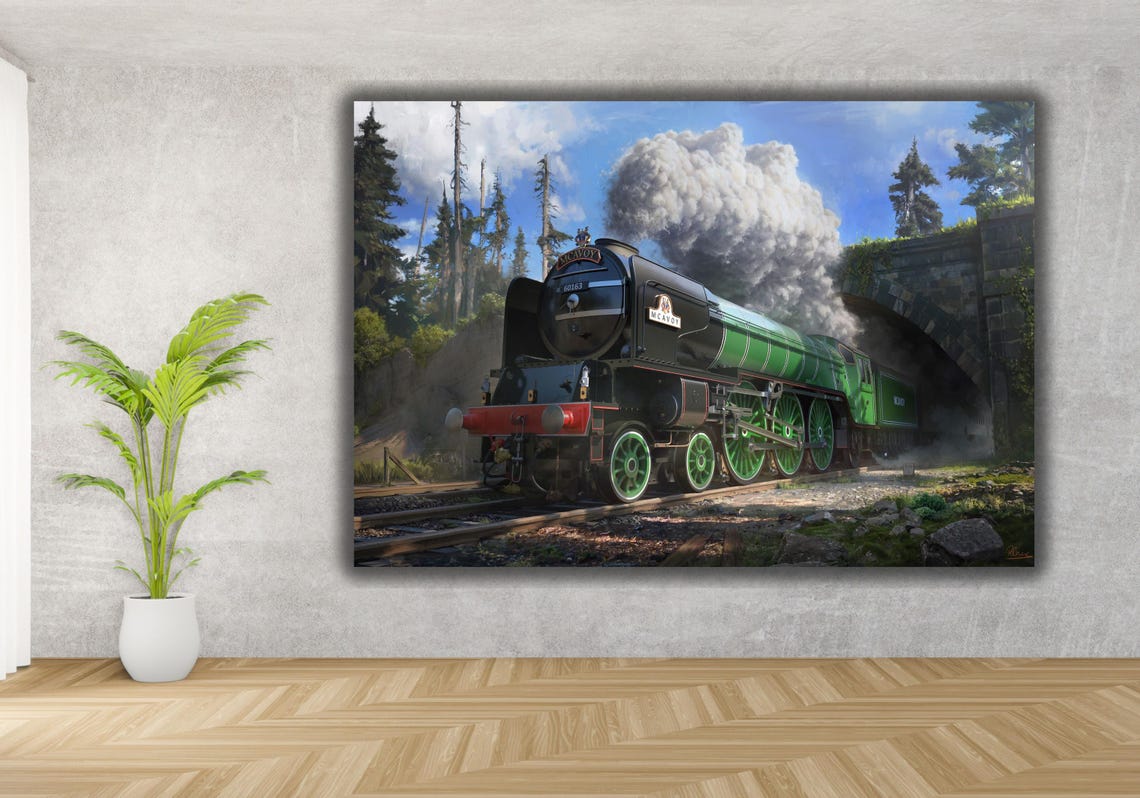Green Steam Locomotive Number 60163 Emerging From Tunnel Poster - Image 3