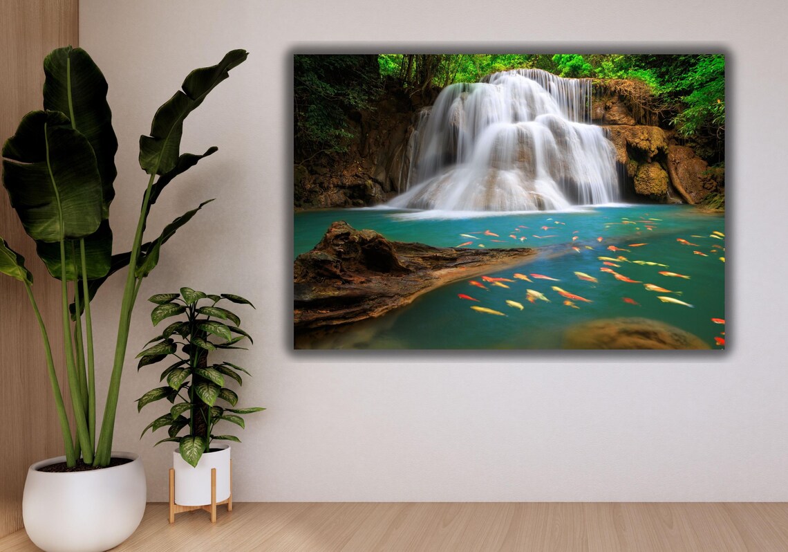 Tropical Waterfall Turquoise Pool Koi Fish Zen Nature Poster - Image 3