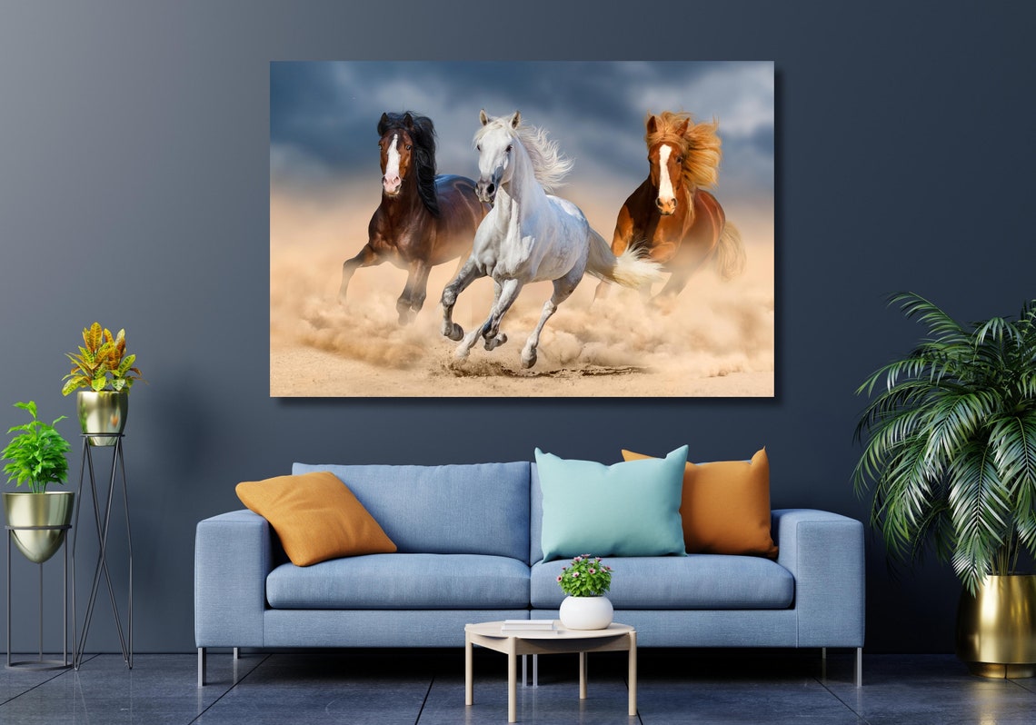 Three Wild Horses Galloping Dust Storm Equine Photography Poster - Image 3