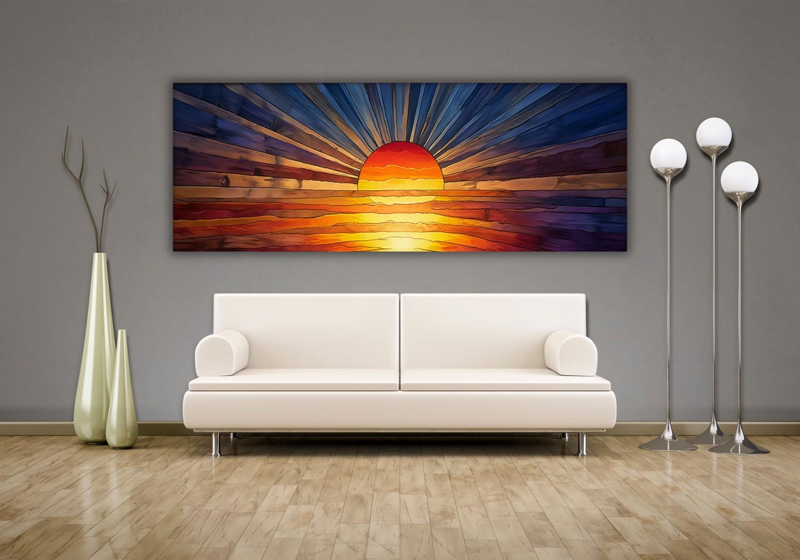 Stained Glass Ocean Sunset Radiant Sunburst Color Art Poster - Image 2