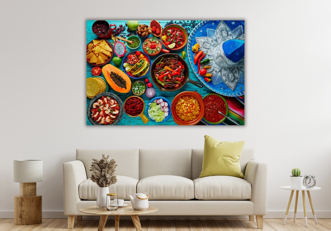 Mexican Food Spread Tacos Fajitas Salsa Colorful Kitchen Art Poster - Image 2