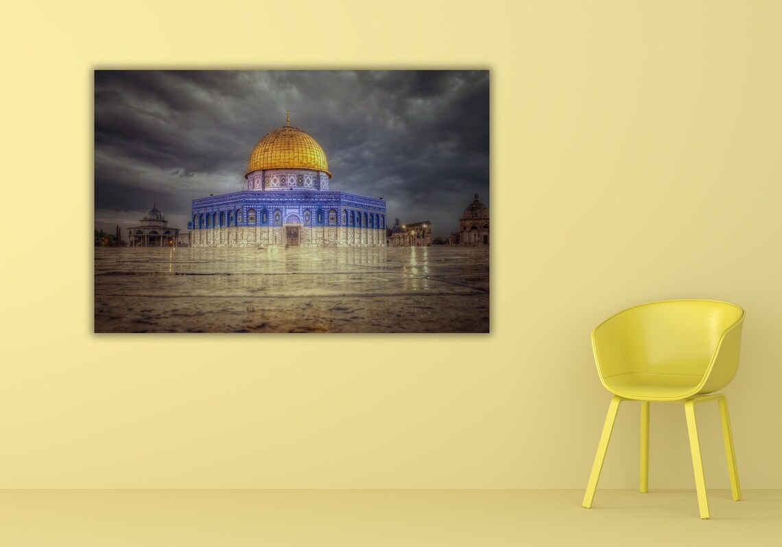 Dome of the Rock Golden Dome Stormy Sky Reflective Art Poster - Image 2