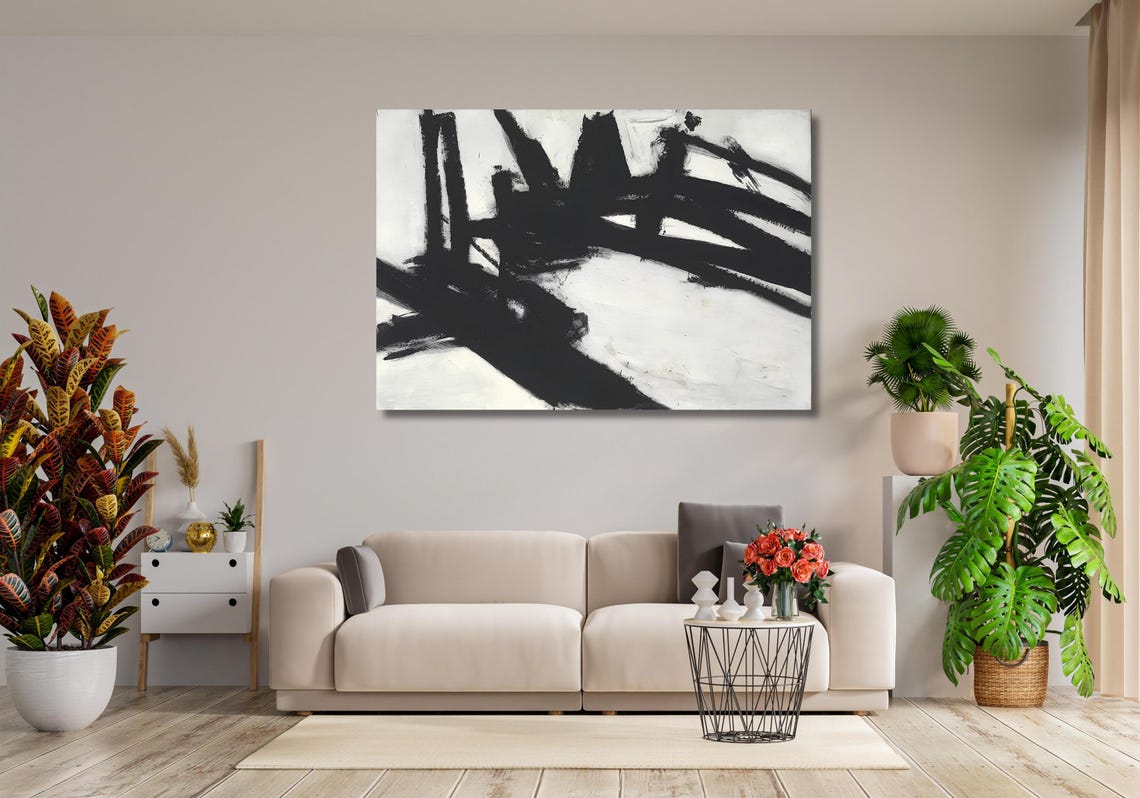 Franz Kline Bold Black Brushstroke Abstract Expressionist Wall Art - Image 3