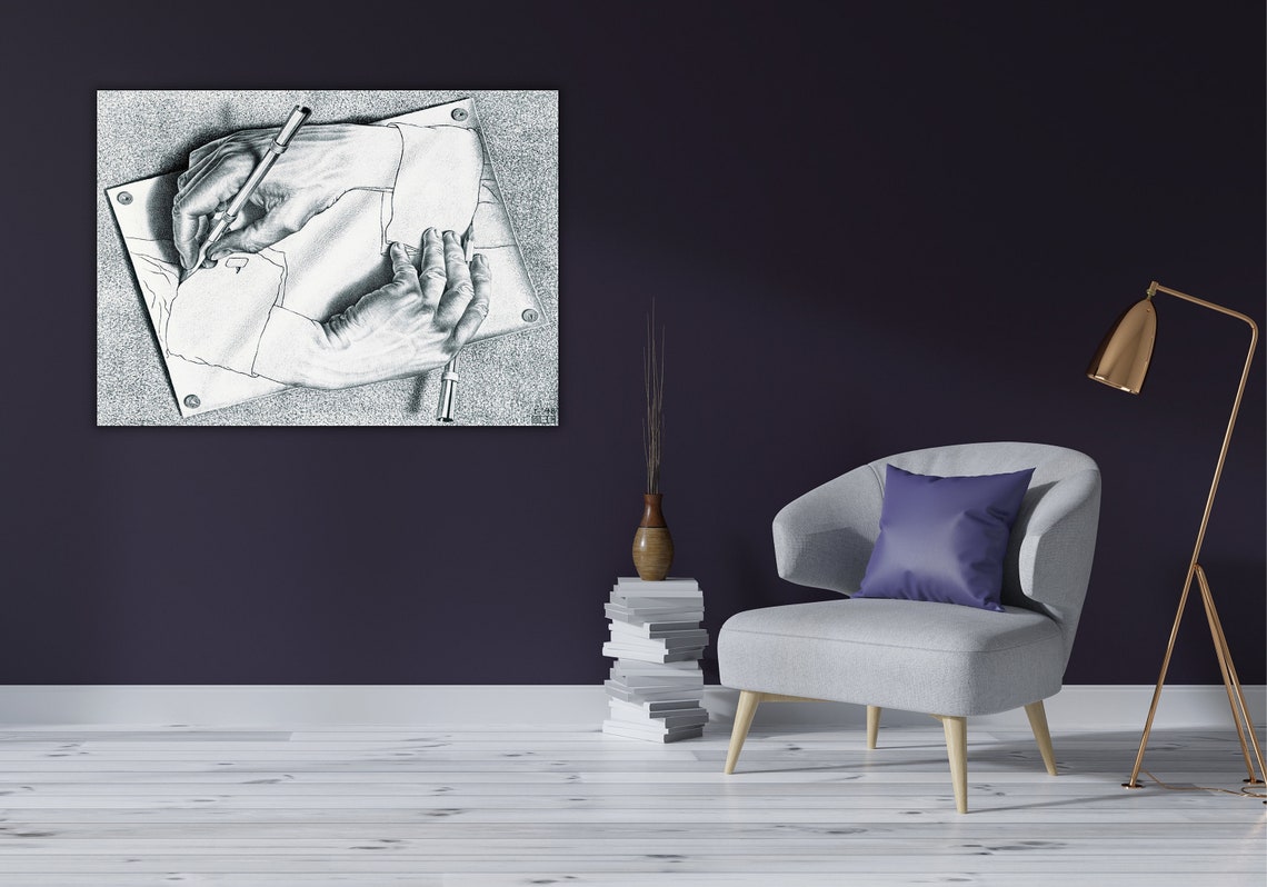 M C Escher Drawing Hands 1948 Optical Illusion Lithograph Poster - Image 3