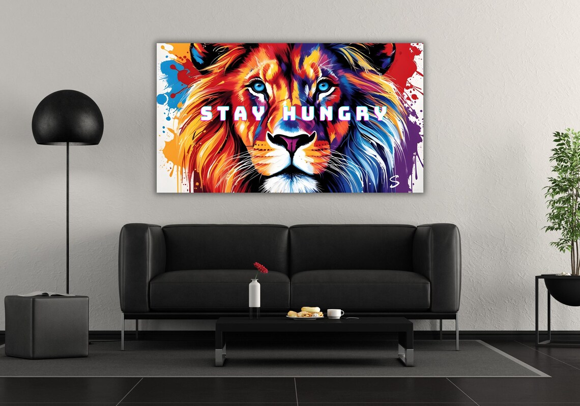 Stay Hungry Lion Colorful Pop Art Motivational Quote Animal Poster - Image 3