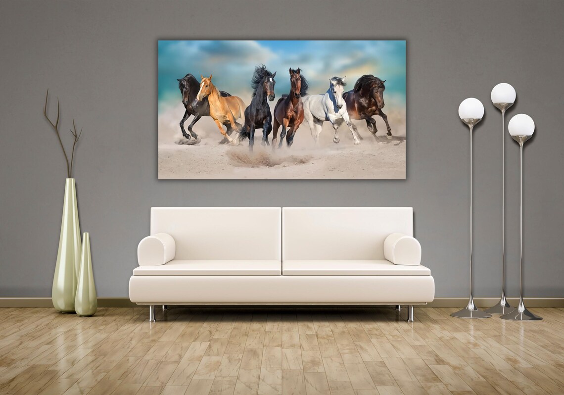 Six Galloping Horses Beach Run Wild Stallions Wildlife Art Poster - Image 2