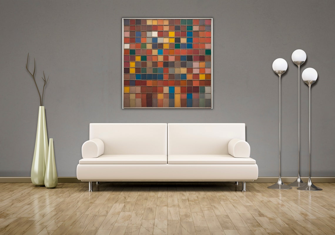 Color Grid Mosaic Abstract Modern Square Tiles Earth Tone Wall Art - Image 2