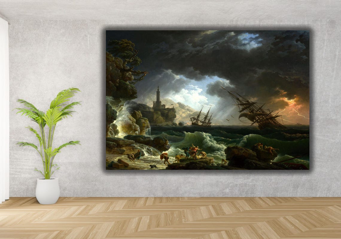 Stormy Shipwreck Seascape Lighthouse Dramatic Ocean Classic Poster - Image 3
