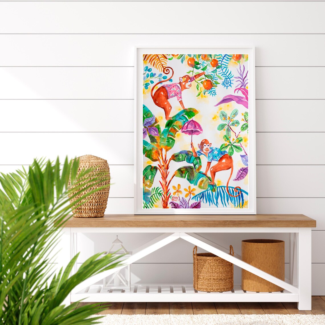 Chinoiserie Monkey Watercolor Art Print, Ellen Negley - Image 3