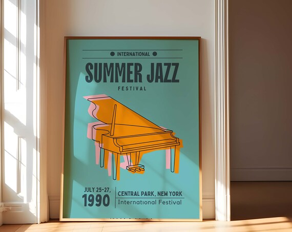 Jazz Festival Retro Music Poster Print, Piano Decor
