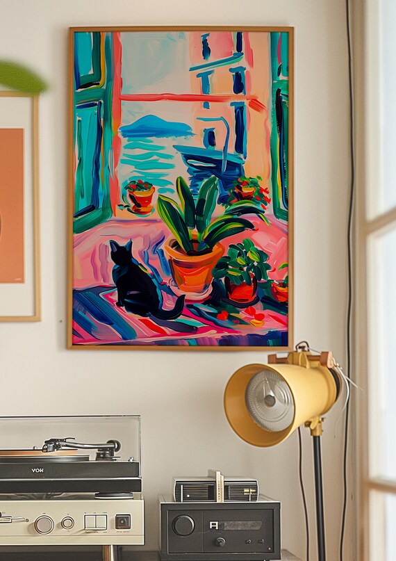 Matisse Wall Art Black Cat Print Pink Wall Art Kitchen Wall Decor Livingroom Decor Kitsch Aesthetic Art Maximalist Art Dopamine Decor