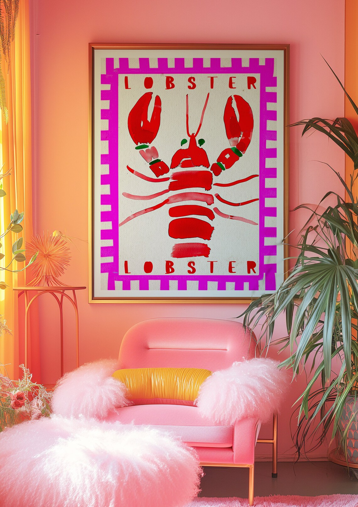 Lobster Poster, Eclectic Maximalist Kitchen Art