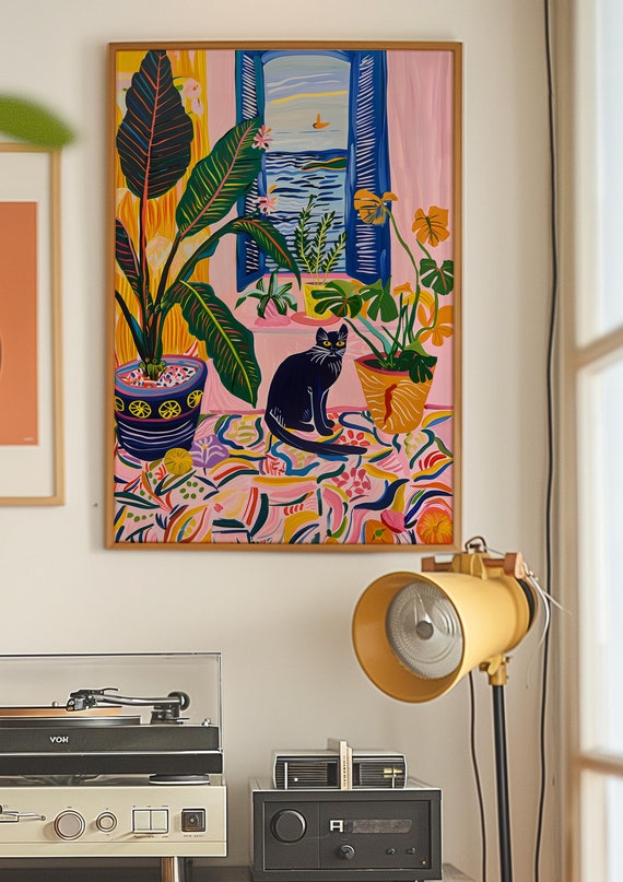 Matisse Black Cat Print, Kitsch Maximalist Decor