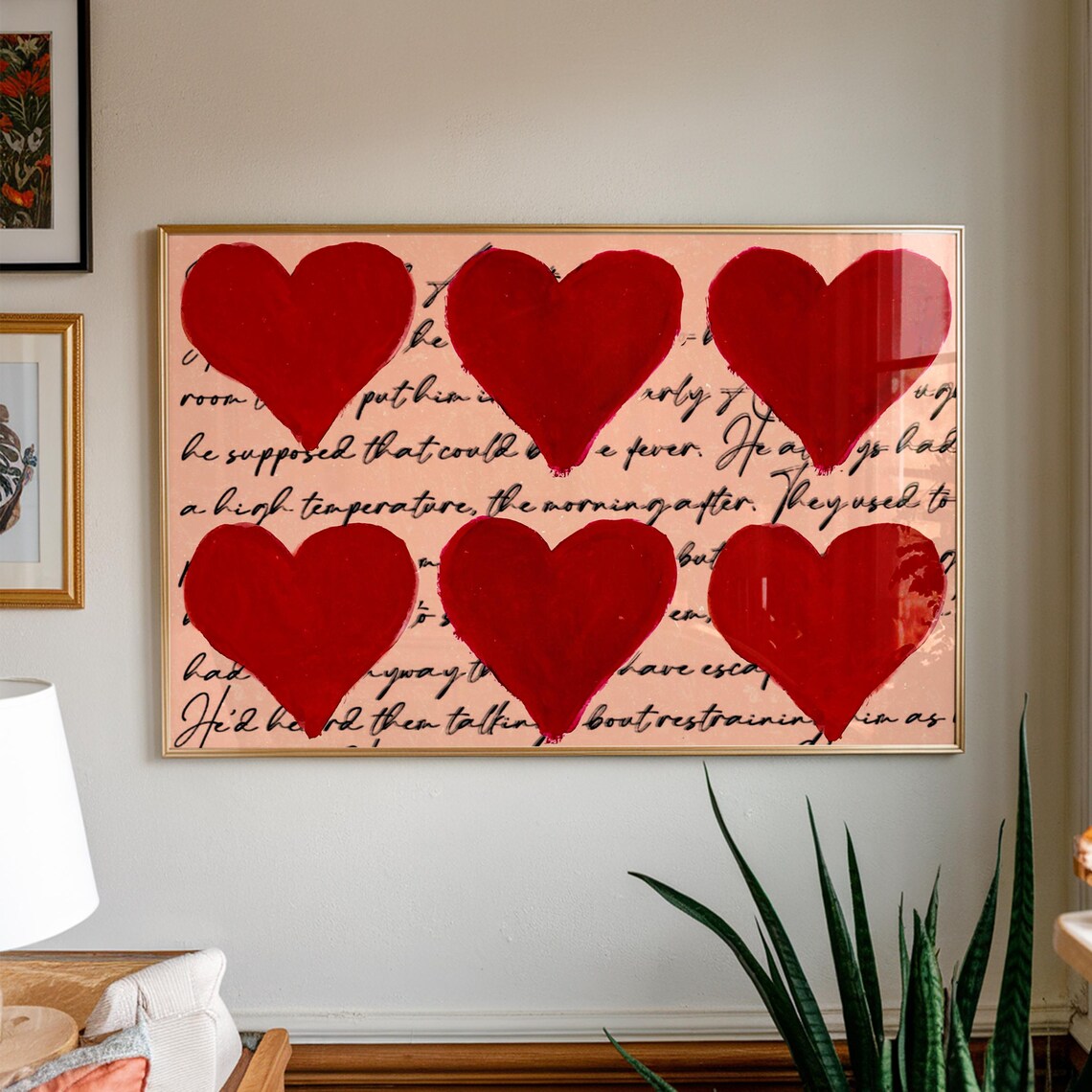 Love Letter Print, Red Bedroom Decor Poster
