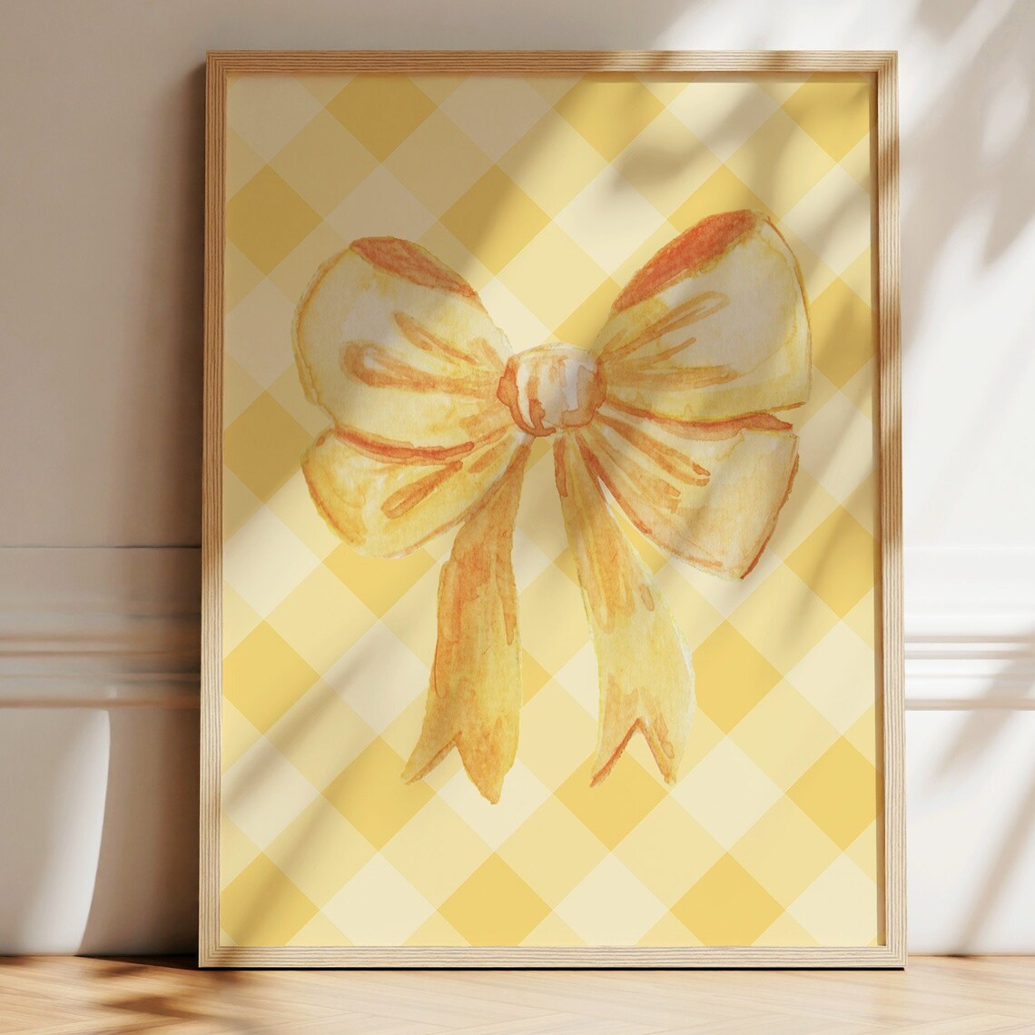 Yellow Plaid Bow Coquette Watercolor Girly Yellow Gingham Wall Poster