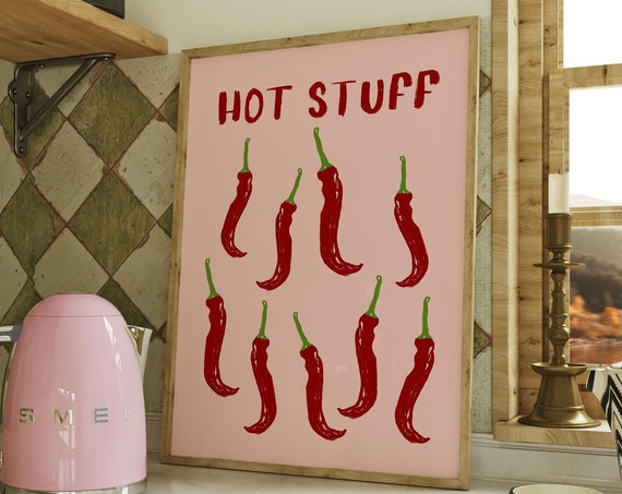 Red Chilli Pepper Wall Art Hot Stuff Print Modern Spice Kitchen Print Minimalistic Kitchen Art Trendy Dining Room Poster Chilli Poster