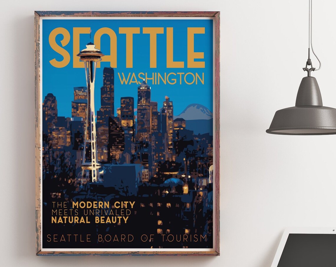 Seattle Washington Vintage Style Travel Poster Art Print