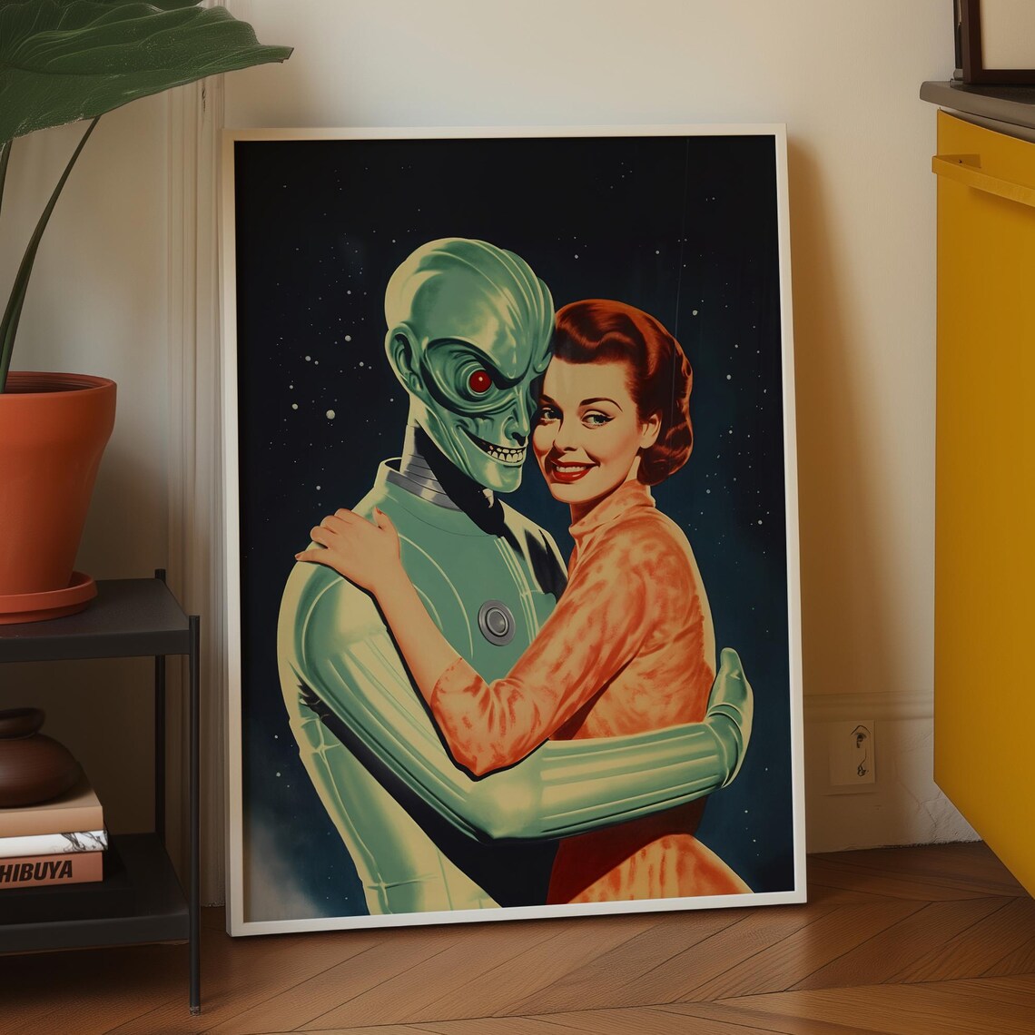 Alien Retro Sci Fi Poster, Funny Couple Art Print
