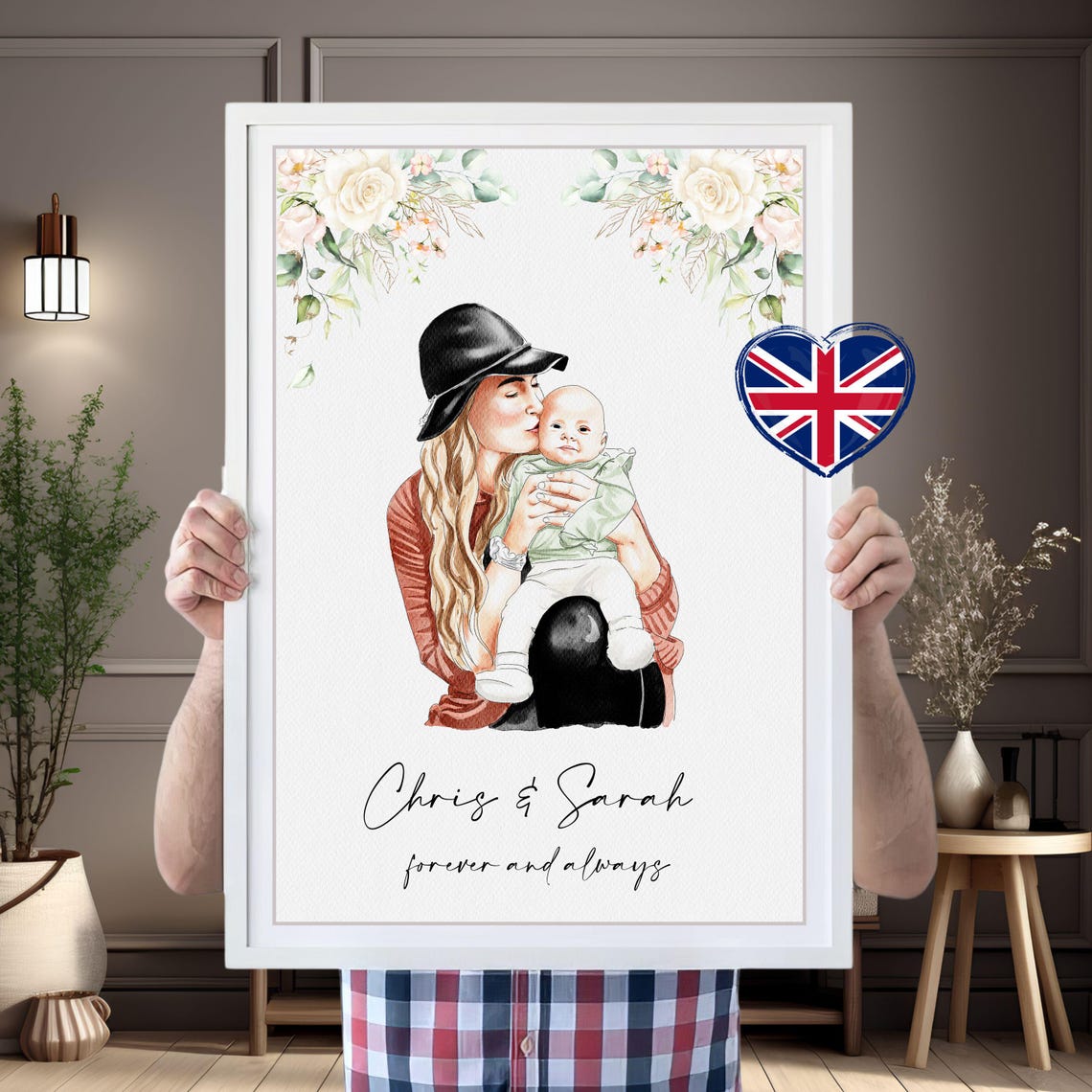 First Mothers Day Gift Mother Son Gift Mother Daughter Painting Hand Painted Family Photo Gift Hand Drawn Portrait Drawing Painting - Image 5