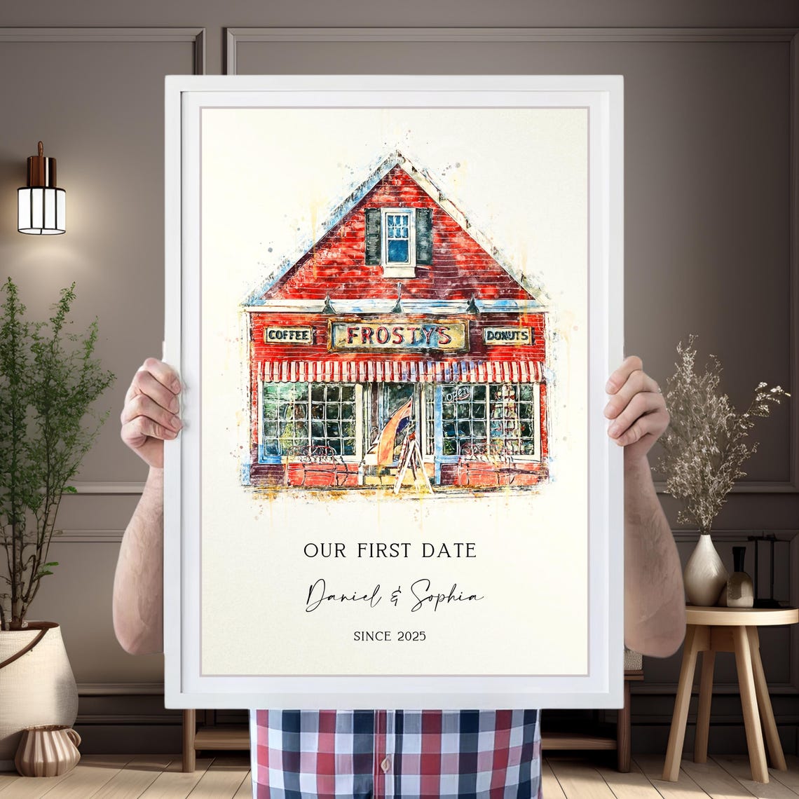 Custom Watercolor Cafe Terrace Portrait Where It All Began Poster - Image 3