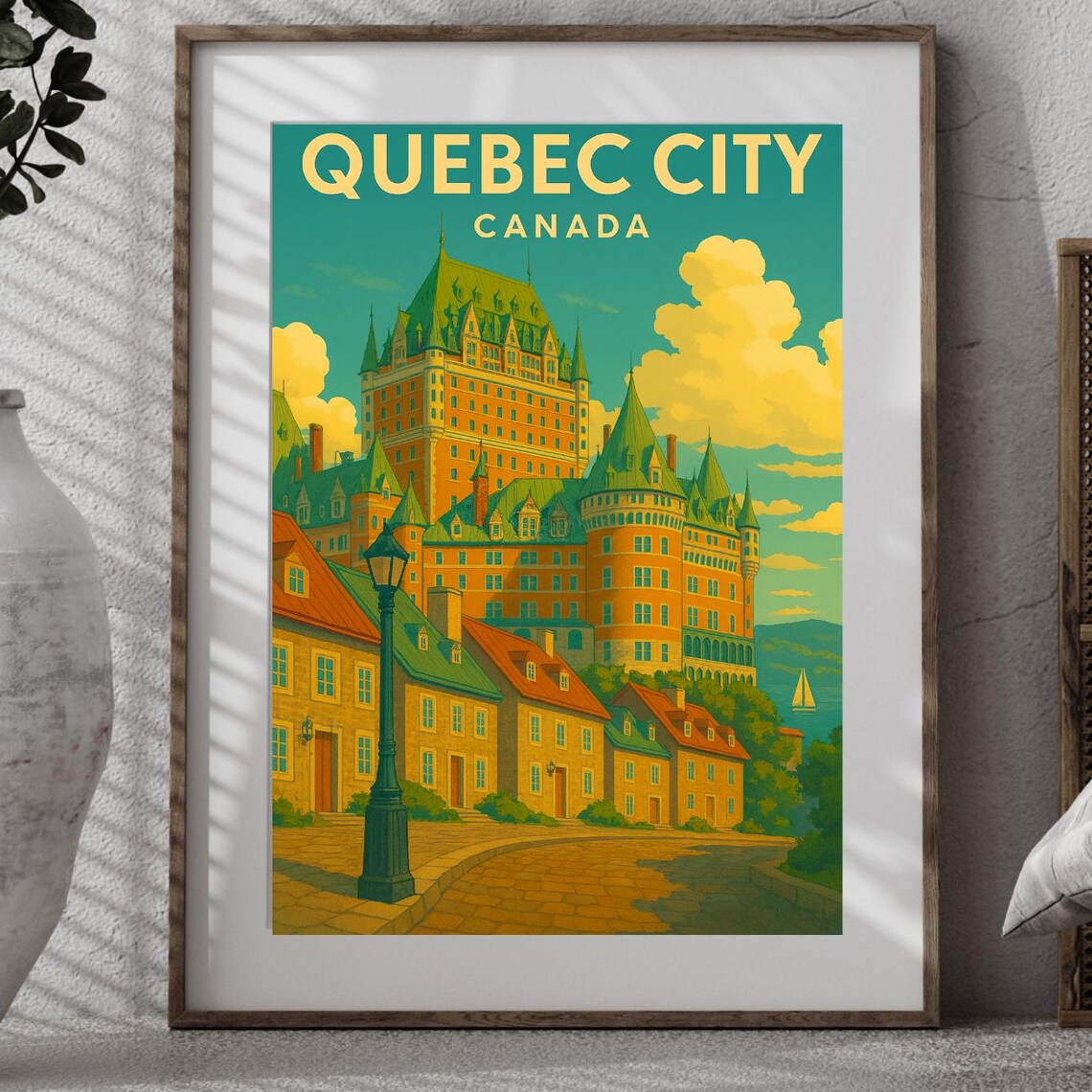 Quebec City Canada Retro Travel Poster With Chateau Frontenac