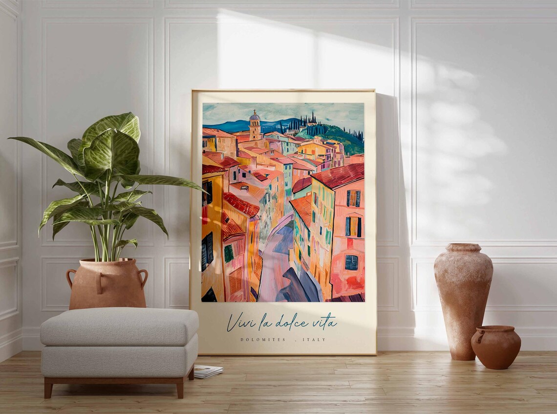 Vivi La Dolce Vita Old Town Red Rooftops And Bell Tower Italy Poster - Image 3