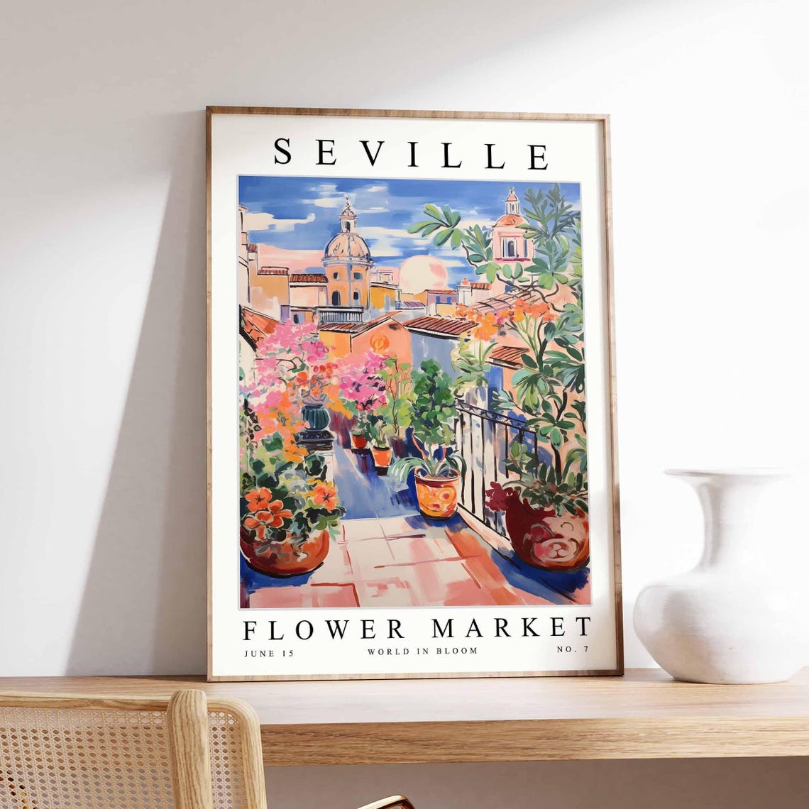 Seville Flower Market Poster Sevilleprint Spanish Floral Wall Art Sevillefloral Decor Botanical Spain Print Europe Travel