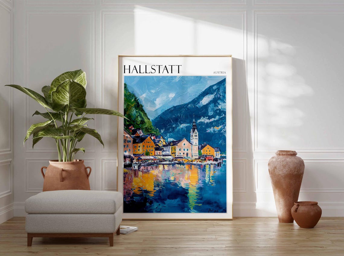 Hallstatt Austria Bold Waterfront Reflection Village Art Poster - Image 3