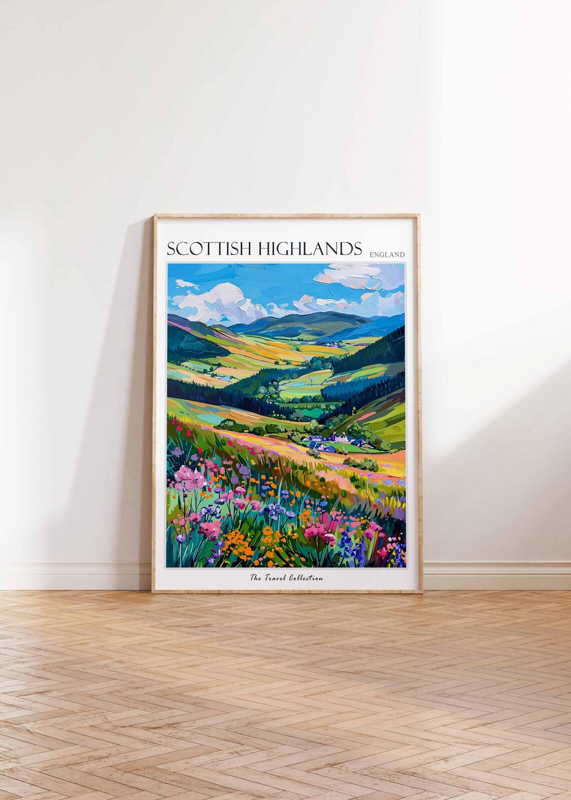 Scottish Highlands Layered Valley Wildflower Vista Travel Poster - Image 2