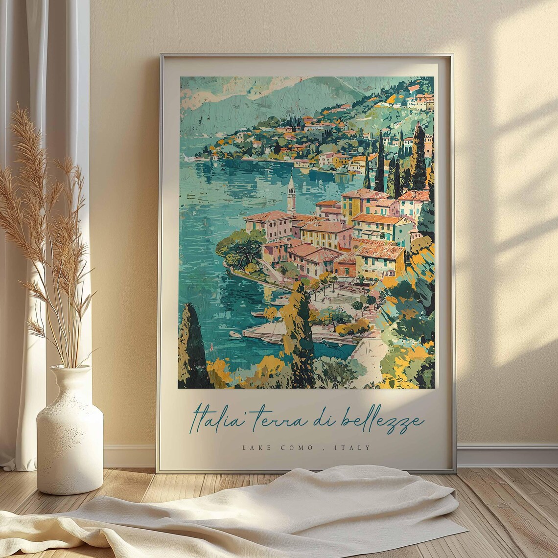 Lake Como Italy Lakeside Village Aerial Island Shoreline View Poster - Image 2