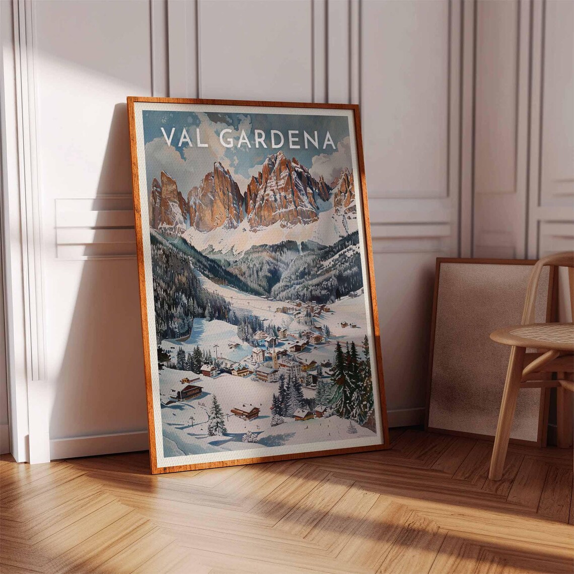 Val Gardena Italy Red Dolomite Walls Alpine Valley Village Poster - Image 3