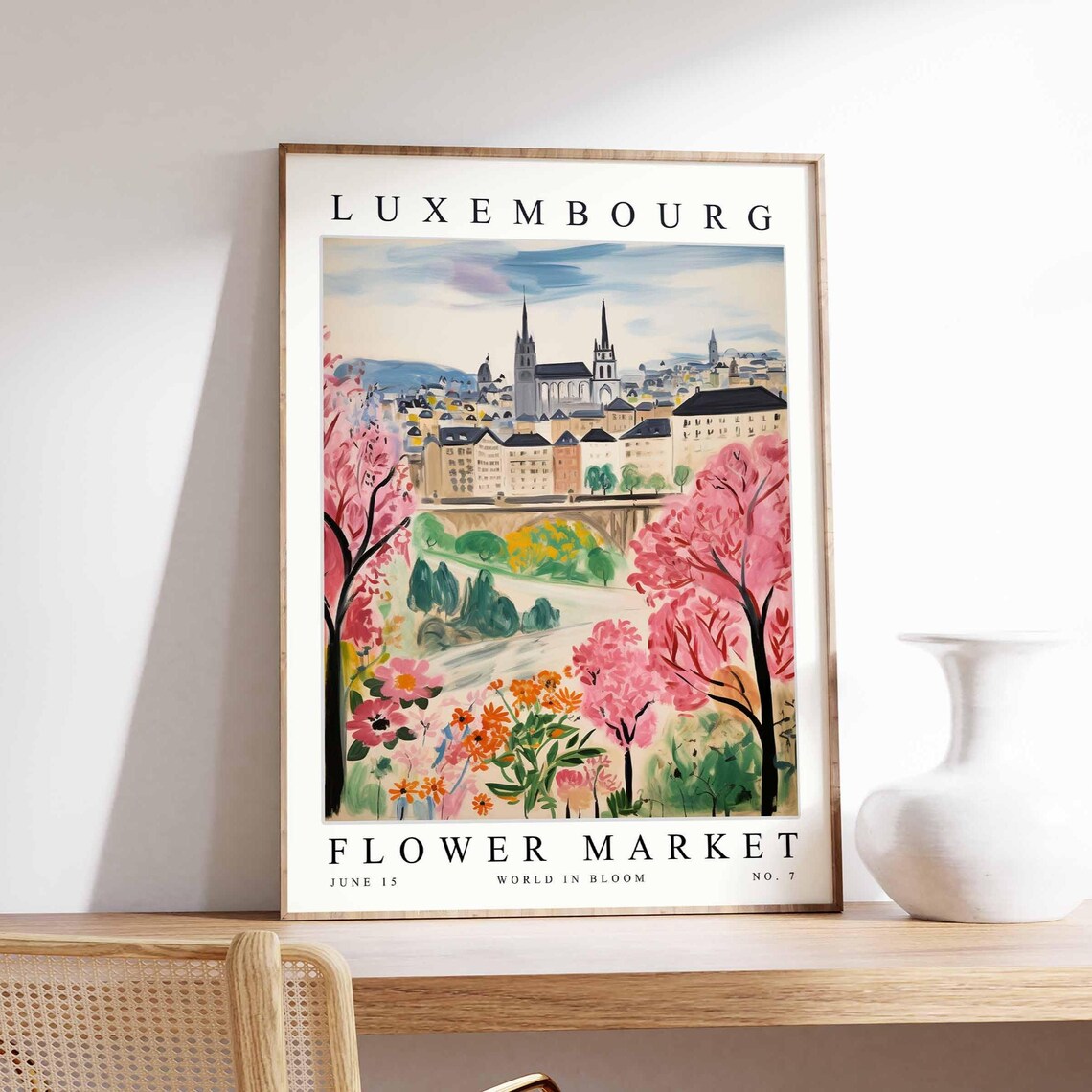 Luxembourg Flower Market Twin Spires Cherry Blossom Valley Poster