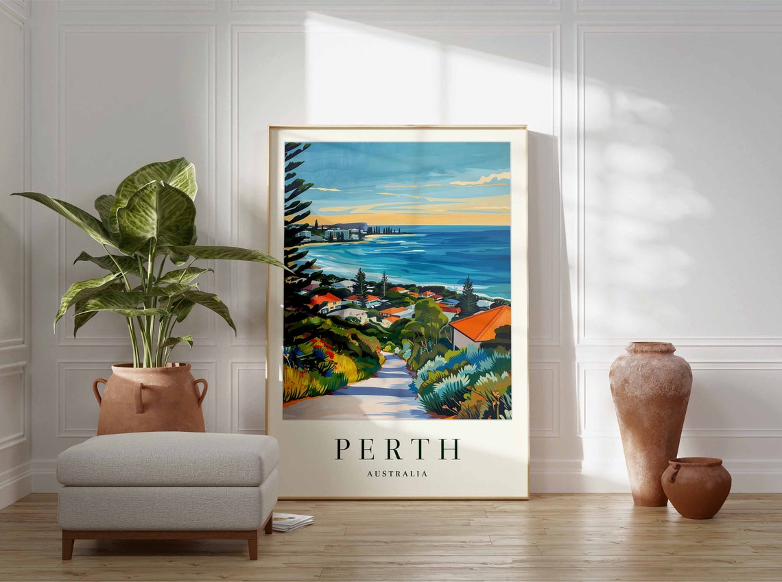 Perth Australia Coastal Bay Sunset Ocean View Garden Path Poster - Image 2
