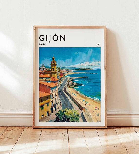 Gijon Spain Travel Poster, Asturias Coastal Art