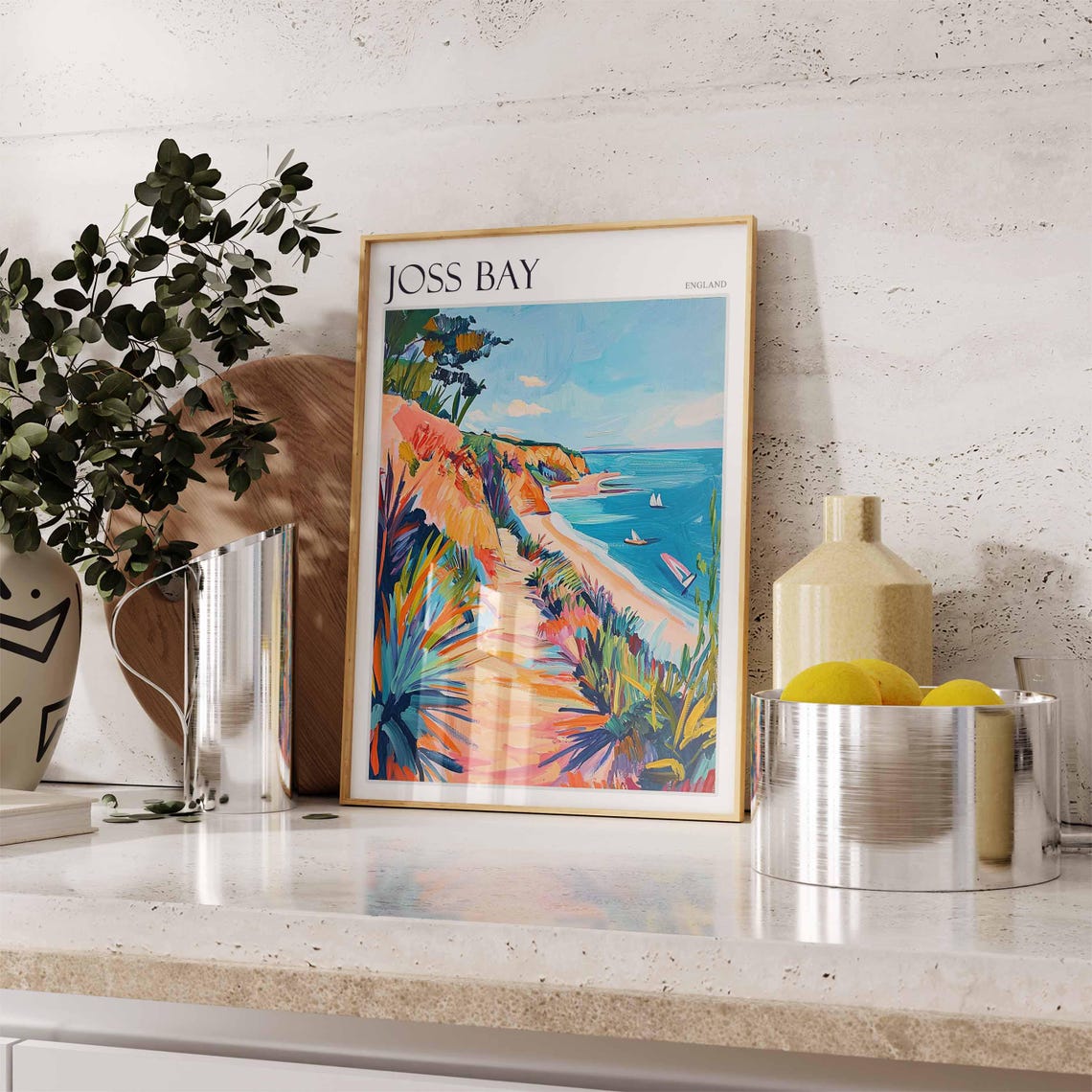 Joss Bay England Cliffside Wildflower Path Sailing Bay Poster - Image 2