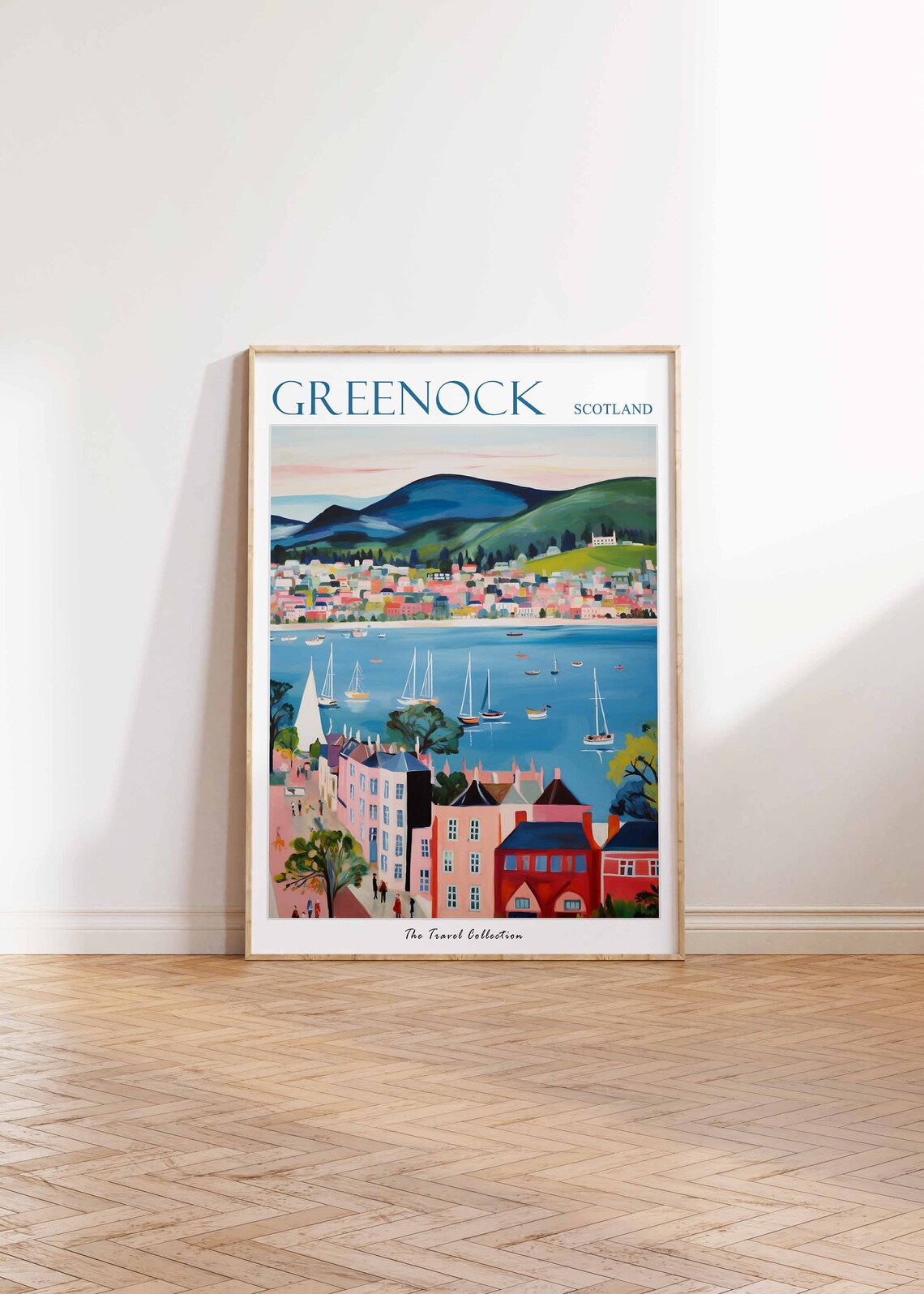 Greenock Scotland Clyde Estuary Sailboats Hillside Town Poster - Image 2