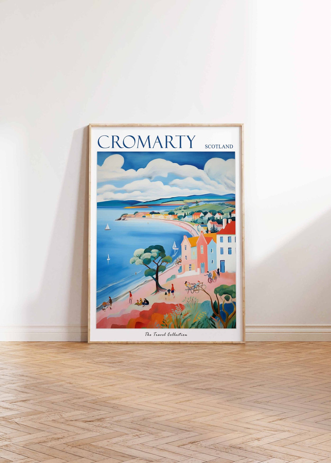 Cromarty Scotland Colorful Seafront Cyclists Seaside Travel Poster - Image 2
