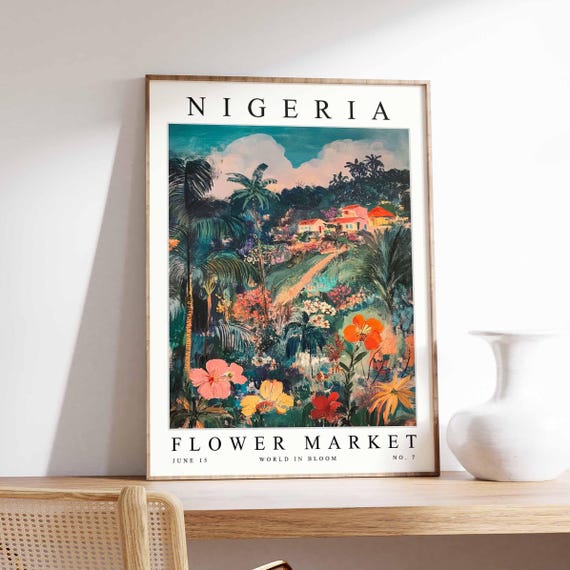 Nigeria Flower Market Poster Print Nigerian Floral Wall Art Decor Botanical West Africa Travel