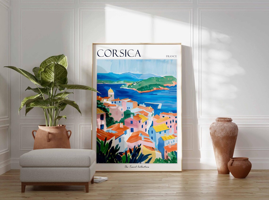 Corsica France Harbor Town Panorama Terracotta Roofs View Poster - Image 3