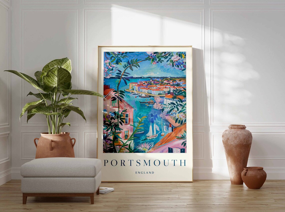 Portsmouth England Harbor Pink Houses Impressionist Art Poster - Image 3