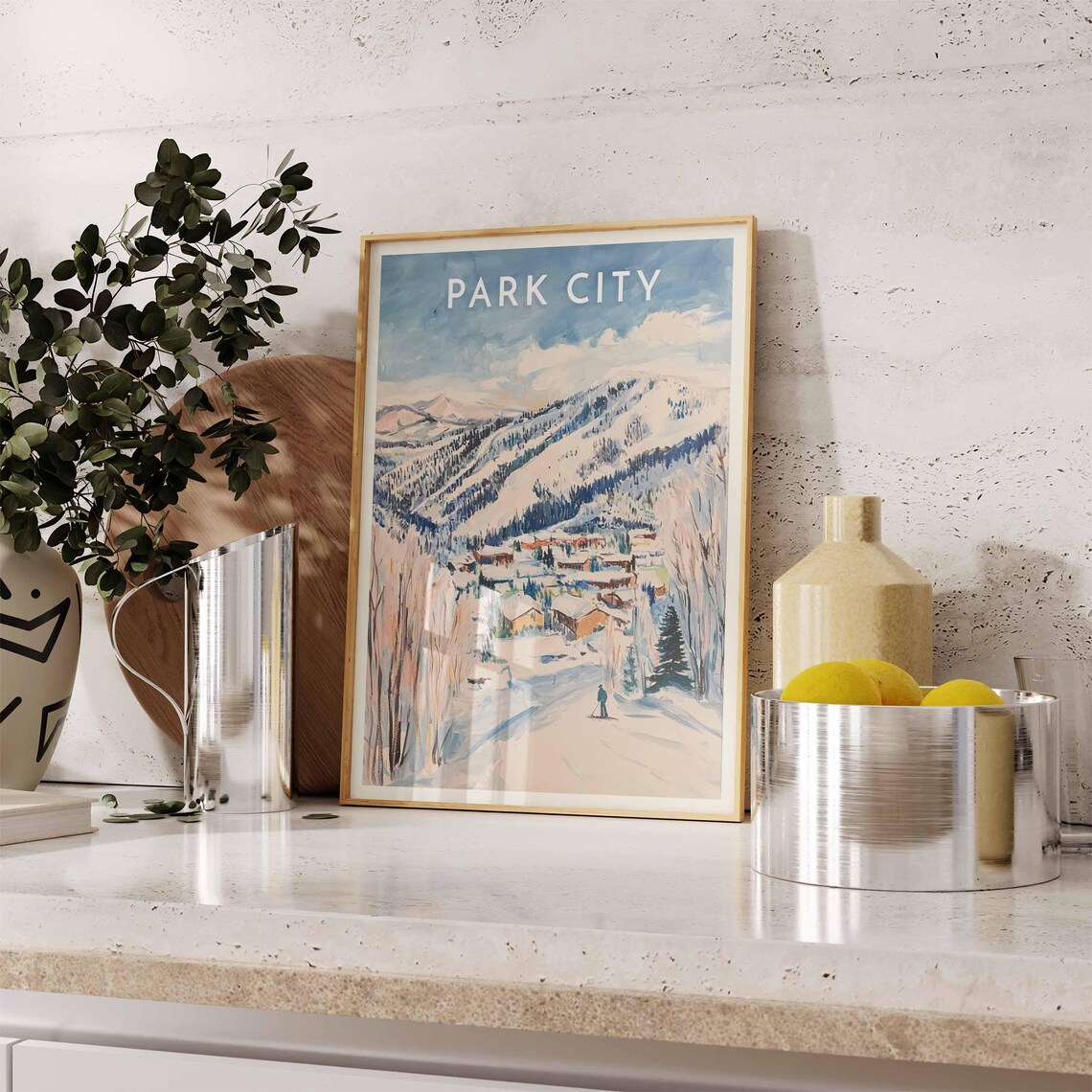 Park City Utah Watercolor Lone Skier Pastel Slopes Resort Poster - Image 2