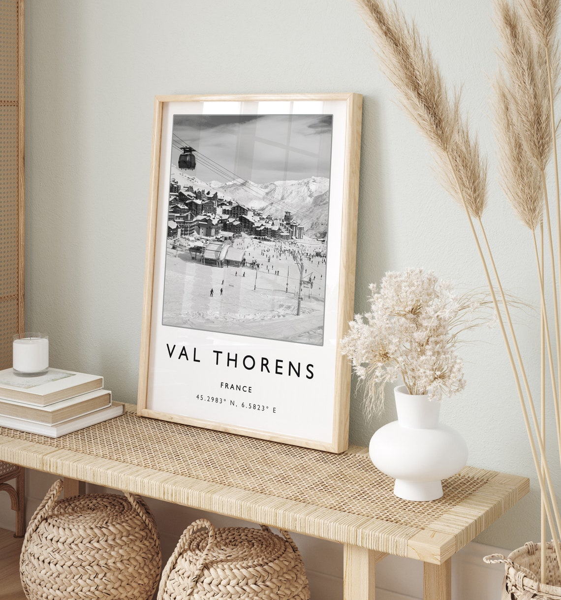 Val Thorens France Ski Resort Gondola Black and White Poster - Image 2